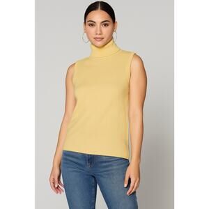 CHADWICKS 100% Cashmere Butter Yellow Sleeveless Turtleneck Sweater S NWOT